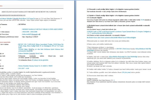 Salman Mahallesi Yokuşköy Mevkii Beton Yol Yapım İhalesi