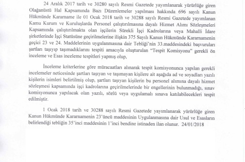 Kadrolu İşçi Alımına Dair İlan